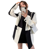 Black And White Long Sleeve Asymmetrical Blazer